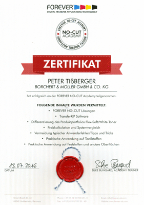 Zertifikat Peter Tiberger